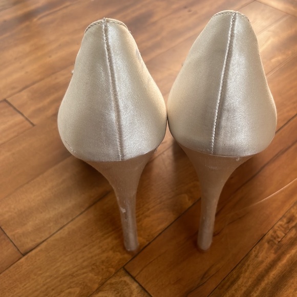 Badgley Mischka Satin Peep Toe Pump with Jewels - Picture 5 of 10